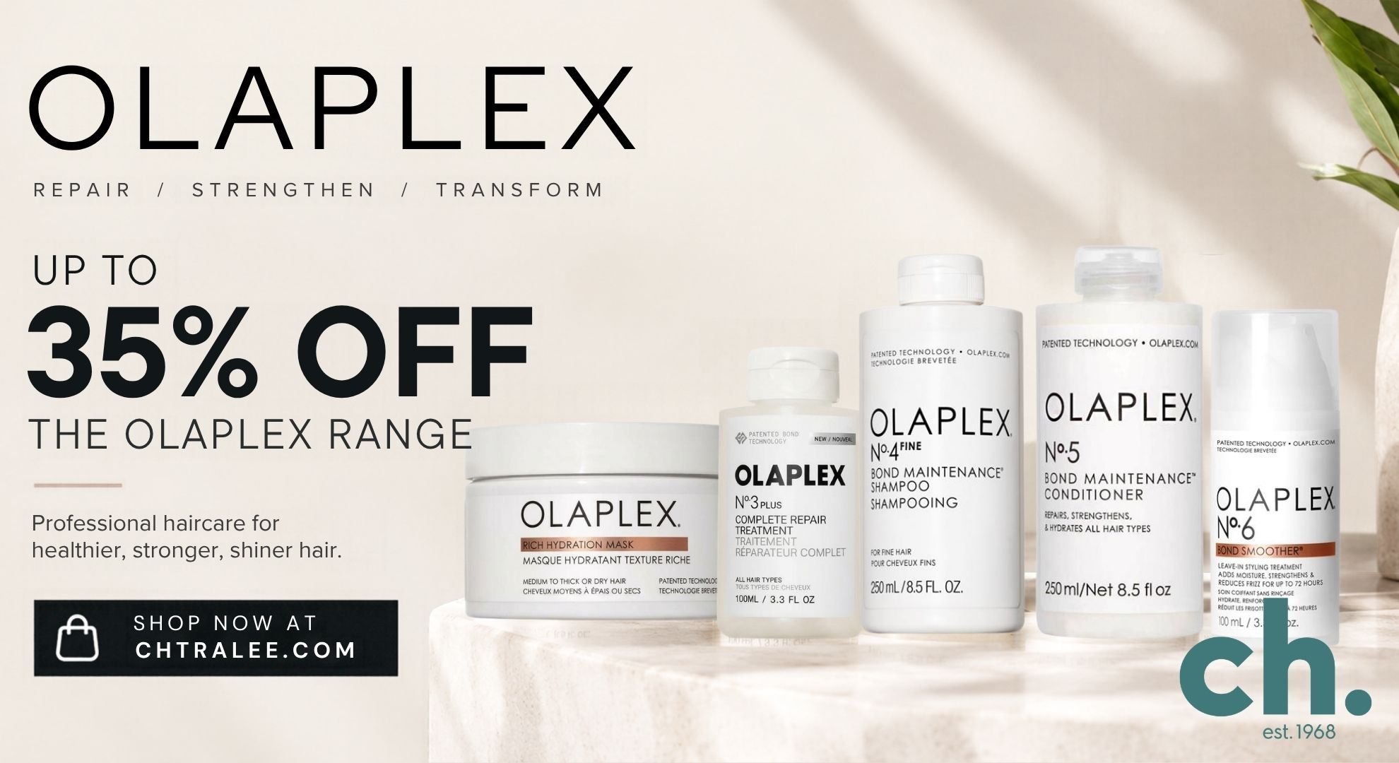 Save up to 35% (up to €36) on selected Olaplex Lines at ch tralee. Shop now